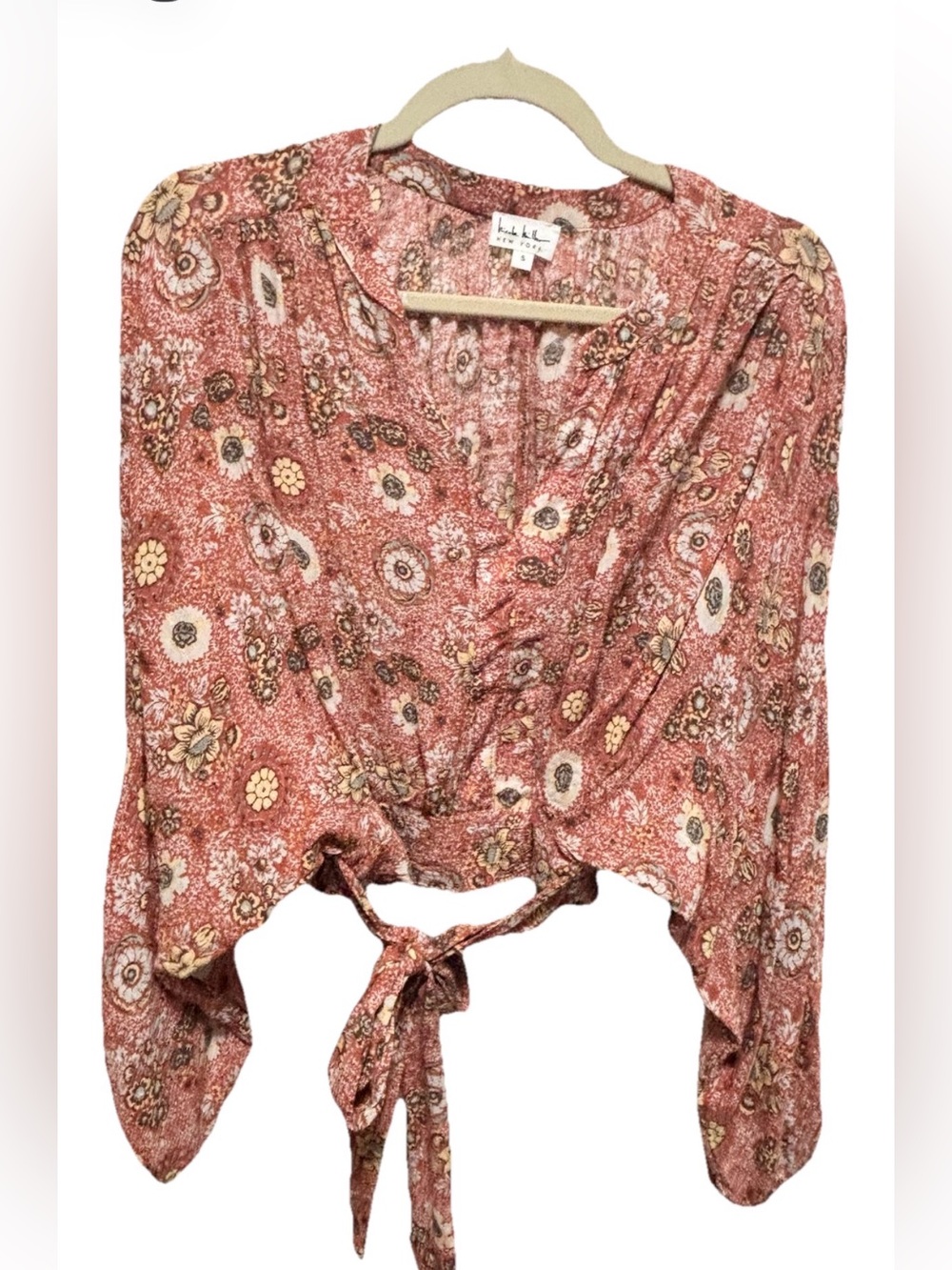 Nicole Miller Rose-Paisley Tie-Front Crop Top